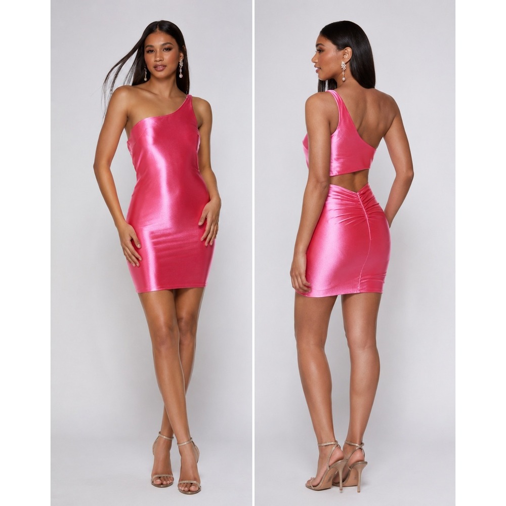 Alyce Paris Women 8 Dress Shock Pink 4705 One Shoulder Bodycon Cutout Homecoming
